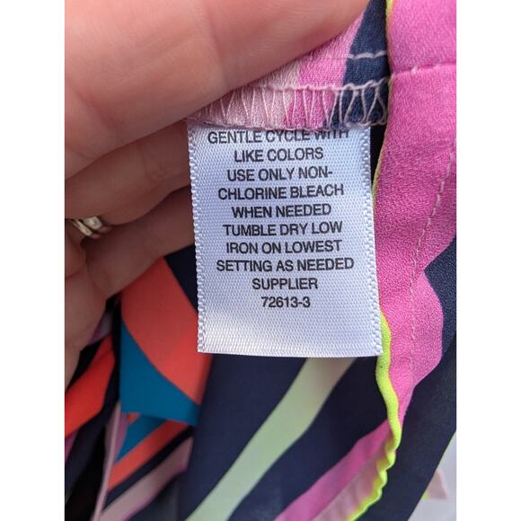 Project Runway Womens Neon Striped Handkerchief Hem Top Blouse Sz M oversized - Picture 3 of 5